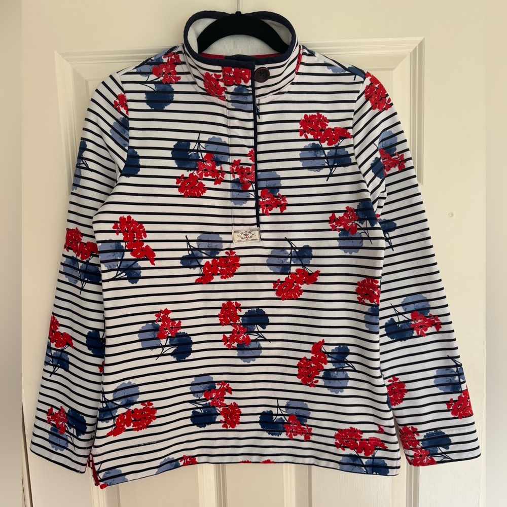 Joules Pep Half Zip Floral Strips Long Sleeve Sweatshirt Women’s size 6